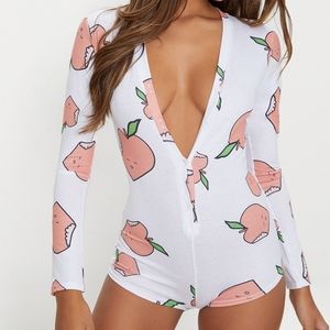 White PEACHY Printed PJ Romper